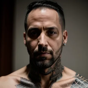 rugged man with a geometric tattoo on his collarbone tatufoto.com 096