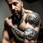 rugged man with a large geometric tattoo on his upper arm tatufoto.com 098