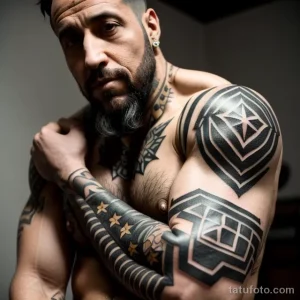 rugged man with a large geometric tattoo on his upper arm tatufoto.com 098