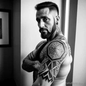 rugged man with a large geometric tattoo on his upper arm tatufoto.com 099