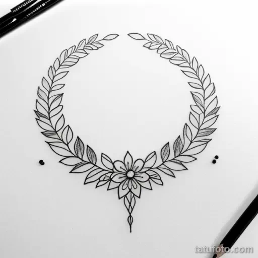 simple pencil sketch of a floral wreath tattoo tatufoto.com 188