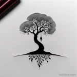 Эскиз татуировки дерева, выполненный в технике pointillism (пуантилизм) с использованием точек. Оригинальный и стильный дизайн.