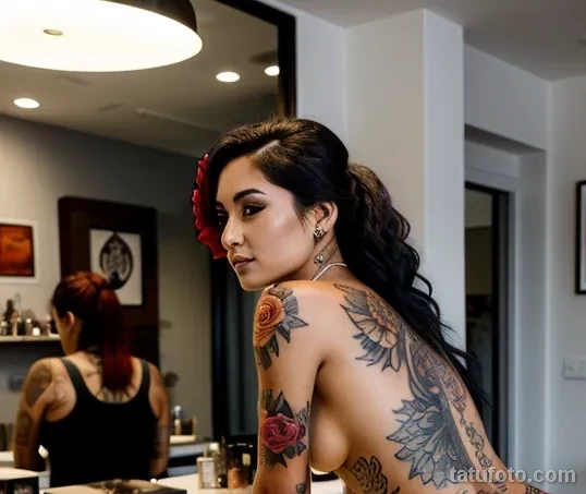 stunning woman with a rose tattoo on her hip tatufoto.com 080