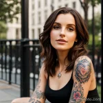 stylish woman with a heart tattoo on her wrist, looking at it pensively while sitting in a city park tattoo lion, on neck sexy g tatufoto.com 133