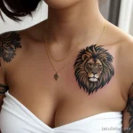 tattoo lion, on neck sexy girl, closer up, photorealistic, tatufoto.com 079