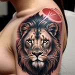 tattoo lion, on neck sexy girl, closer up, photorealistic, tatufoto.com 085