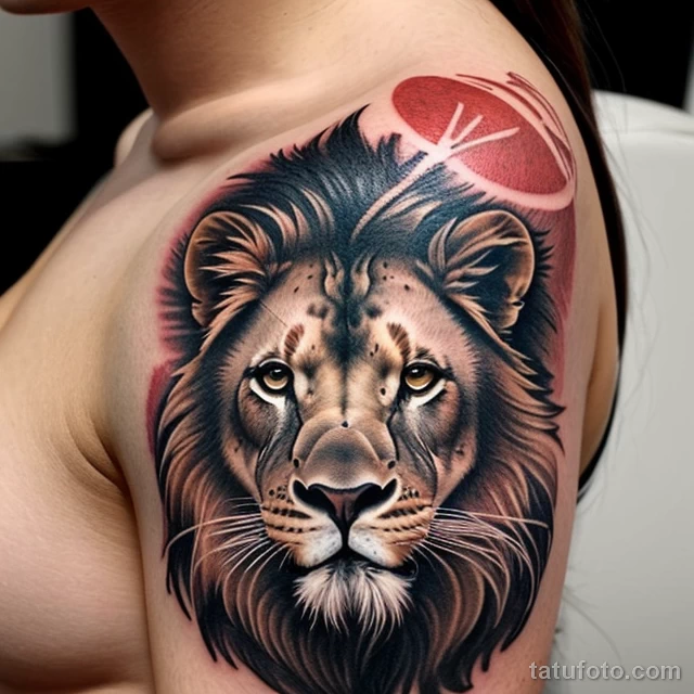 tattoo lion, on neck sexy girl, closer up, photorealistic, tatufoto.com 085