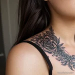 tattoo lion, on neck sexy girl, photorealistic, tatufoto.com 086