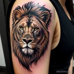 tattoo lion, on neck sexy girl, photorealistic, tatufoto.com 091