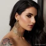 tattoo lion, on neck sexy girl, photorealistic, tatufoto.com 092