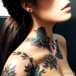 tattoo lion, on neck sexy girl, photorealistic, tatufoto.com 101