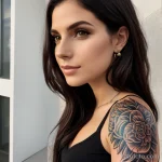 tattoo lion, on neck sexy girl, photorealistic, tatufoto.com 105