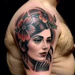 tattoo of a flower wreath on a man s shoulder tatufoto.com 203