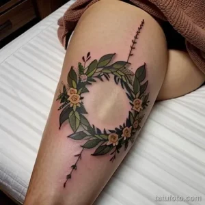 tattoo of a nature wreath on a woman s thigh tatufoto.com 232