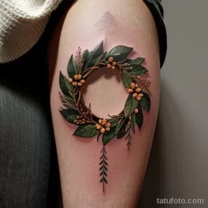 tattoo of a nature wreath on a woman s thigh tatufoto.com 233