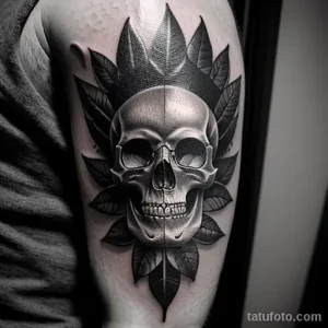 tattoo of a skull wreath on a man s bicep tatufoto.com 239