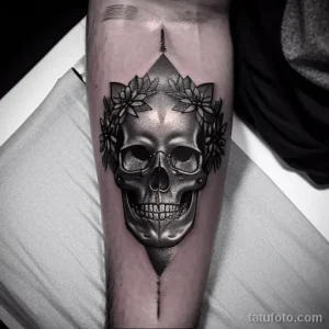 tattoo of a skull wreath on a man s bicep tatufoto.com 240