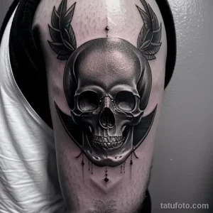 tattoo of a skull wreath on a man s bicep tatufoto.com 241
