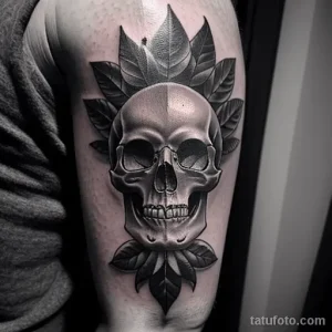 tattoo of a skull wreath on a man s bicep tatufoto.com 242
