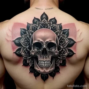 tattoo of a skull wreath on a man s shoulder tatufoto.com 246
