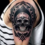 tattoo of a skull wreath on a man s shoulder tatufoto.com 247