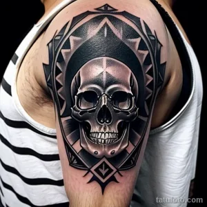 tattoo of a skull wreath on a man s shoulder tatufoto.com 247