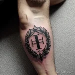 tattoo of a victory wreath on a man s calf tatufoto.com 249