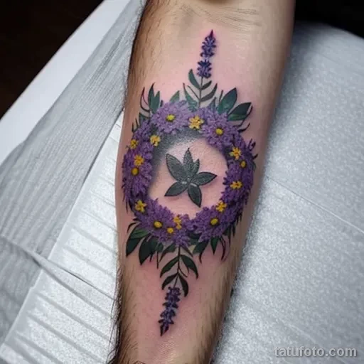 tattoo of a wreath of lavender on a man s forearm tatufoto.com 260