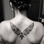 tattoo of a wreath with feathers on a woman s upper back tatufoto.com 263