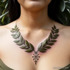 tattoo of a wreath with olive branches on a woman s collarbone tatufoto.com 271