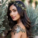 tattoo of a wreath with olive branches on a woman s shoulder tatufoto.com 273