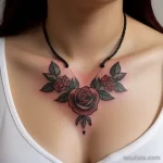 tattoo of a wreath with roses on a woman s neck tatufoto.com 277