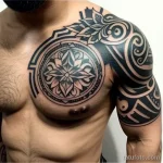tattoo of a wreath with swords on a man s chest tatufoto.com 286