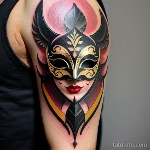 venetian mask tattoo in abstract style tatufoto.com 112