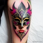 venetian mask tattoo in abstract style with bold lines and bright colo S2430381935 St40 G12 tatufoto.com 121