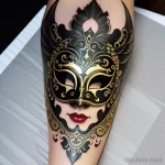 venetian mask tattoo in baroque style with black and gold ink S2430381934 St40 G12 tatufoto.com 125