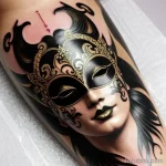 venetian mask tattoo in baroque style with black and gold ink S2430381935 St40 G12 tatufoto.com 126