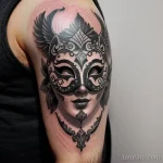 venetian mask tattoo in black and gray ink tatufoto.com 133