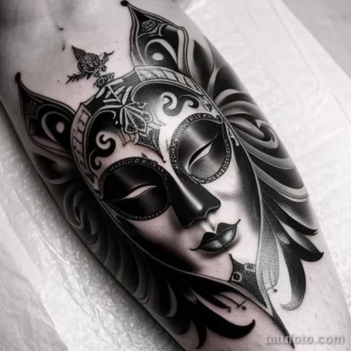venetian mask tattoo in black and gray ink tatufoto.com 135