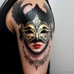 venetian mask tattoo in bold black ink with gold embellishments S2430381933 St40 G12 tatufoto.com 146