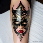 venetian mask tattoo in bold black ink with gold embellishments S2430381934 St40 G12 tatufoto.com 147