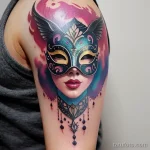 venetian mask tattoo in bright watercolor splashes tatufoto.com 161