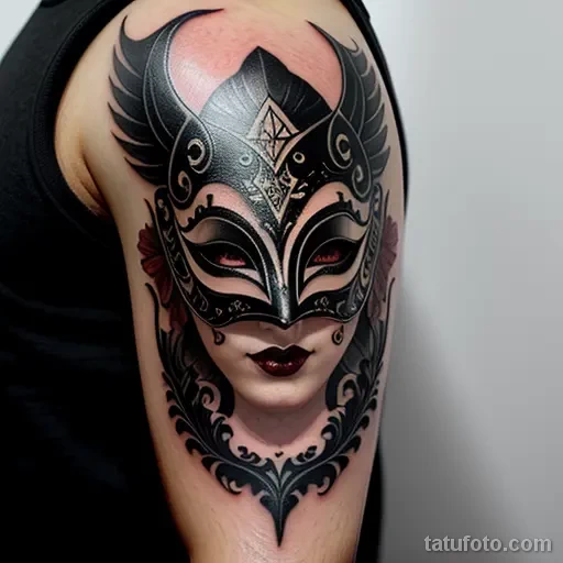venetian mask tattoo in dark fantasy style tatufoto.com 165