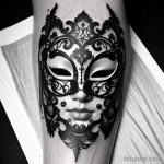 venetian mask tattoo in grayscale with delicate lace patterns S2430381932 St40 G12 tatufoto.com 200