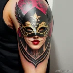 venetian mask tattoo in neo traditional style tatufoto.com 216