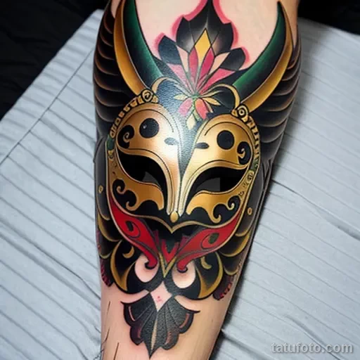 venetian mask tattoo in neo traditional style tatufoto.com 217