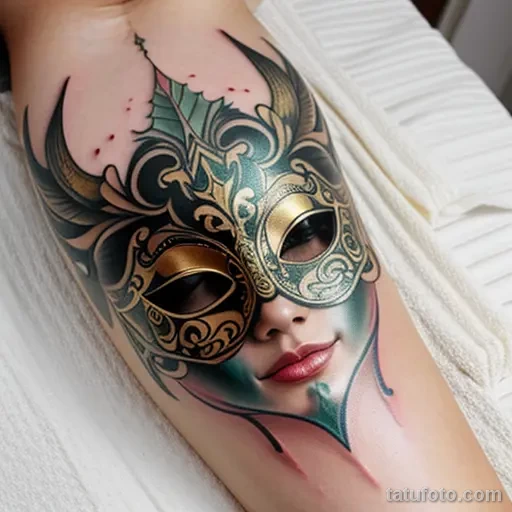 venetian mask tattoo in realistic style tatufoto.com 221