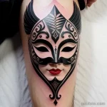 venetian mask tattoo in traditional style with bold black lines and sh S2430381935 St40 G12 tatufoto.com 235
