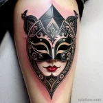 venetian mask tattoo in traditional style with bold lines and shading S2430381935 St40 G12 tatufoto.com 238