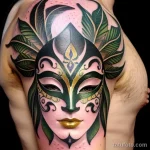 venetian mask tattoo with gold and green highlights tatufoto.com 239